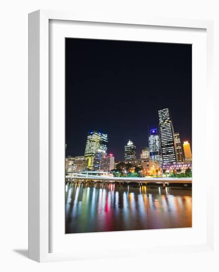 Brisbane Skyline at Night Reflected in Brisbane River, Brisbane, Queensland, Australia, Pacific-Matthew Williams-Ellis-Framed Photographic Print