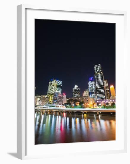 Brisbane Skyline at Night Reflected in Brisbane River, Brisbane, Queensland, Australia, Pacific-Matthew Williams-Ellis-Framed Photographic Print