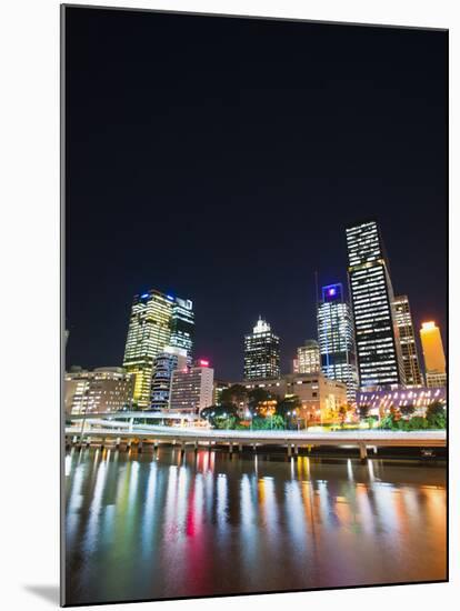 Brisbane Skyline at Night Reflected in Brisbane River, Brisbane, Queensland, Australia, Pacific-Matthew Williams-Ellis-Mounted Photographic Print