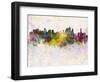 Brisbane Skyline in Watercolor Background-paulrommer-Framed Art Print