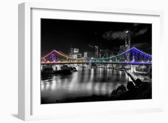 Brisbane Story Bridge by Night-David Bostock-Framed Photographic Print