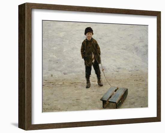 Briskeby Boy with Sledge, 1885-Erik Theodor Werenskiold-Framed Giclee Print
