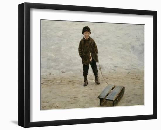 Briskeby Boy with Sledge, 1885-Erik Theodor Werenskiold-Framed Giclee Print