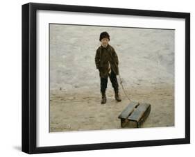 Briskeby Boy with Sledge, 1885-Erik Theodor Werenskiold-Framed Giclee Print