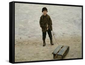 Briskeby Boy with Sledge, 1885-Erik Theodor Werenskiold-Framed Stretched Canvas