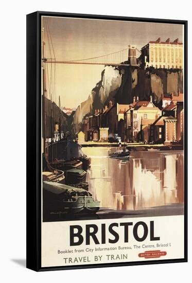 Bristol, England - Clifton Suspension Bridge and Boats British Rail Poster-Lantern Press-Framed Stretched Canvas