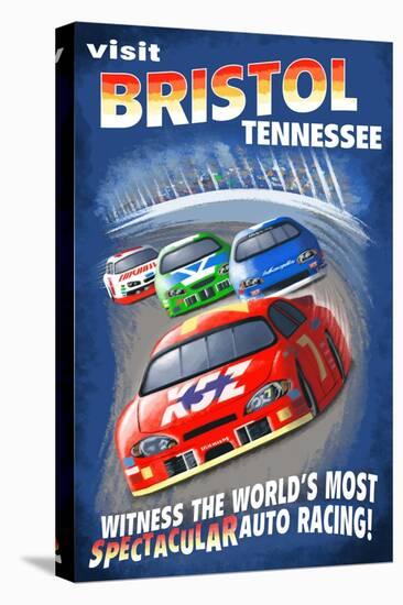 Bristol, Tennessee - Racecar Scene-Lantern Press-Stretched Canvas