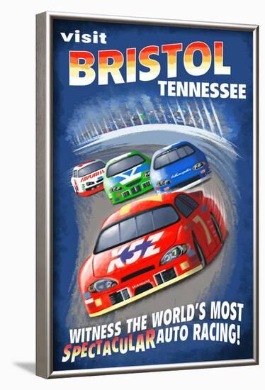 Bristol, Tennessee - Racecar Scene-Lantern Press-Framed Art Print