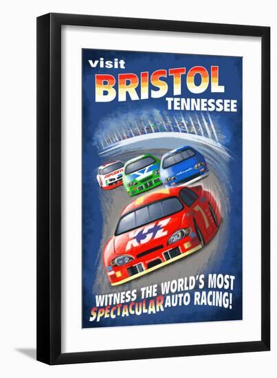 Bristol, Tennessee - Racecar Scene-Lantern Press-Framed Art Print