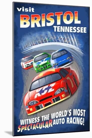 Bristol, Tennessee - Racecar Scene-Lantern Press-Mounted Art Print