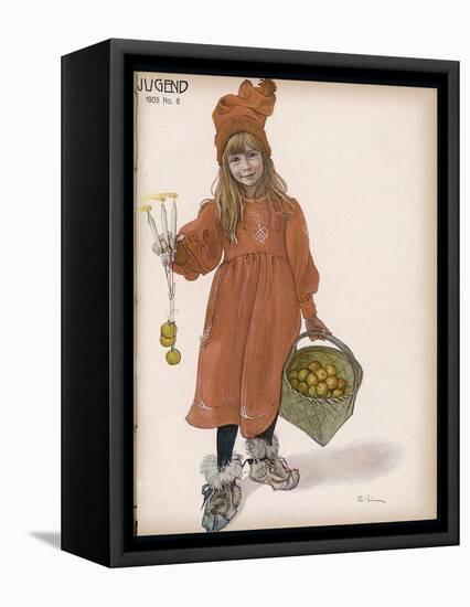 Brita with Candles and Apples-Carl Larsson-Framed Stretched Canvas