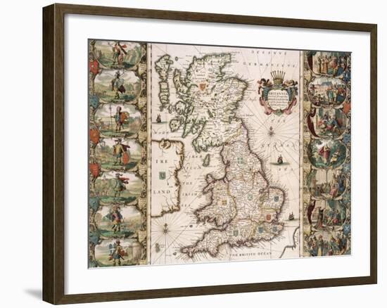 Britain as It Was Devided in the Tyme of the Englishe Saxons, 1616-John Speed-Framed Giclee Print