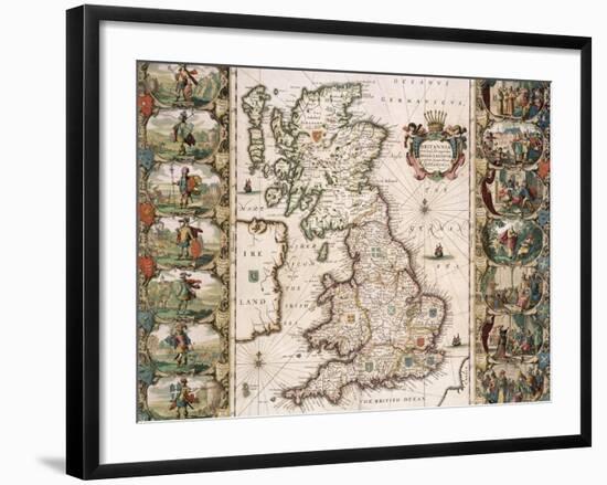 Britain as It Was Devided in the Tyme of the Englishe Saxons, 1616-John Speed-Framed Giclee Print