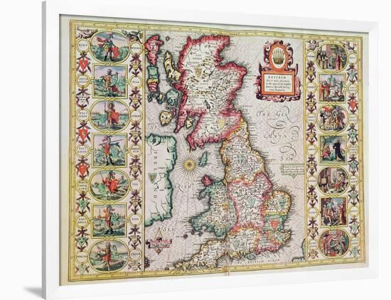 Britain As It Was Devided In The Tyme of the Englishe Saxons especially during their Heptarchy-John Speed-Framed Giclee Print