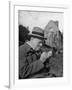 Britain's Prime Minister Winston Churchill Lighting a Cigar-null-Framed Photographic Print