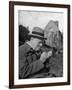 Britain's Prime Minister Winston Churchill Lighting a Cigar-null-Framed Photographic Print