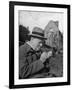 Britain's Prime Minister Winston Churchill Lighting a Cigar-null-Framed Photographic Print