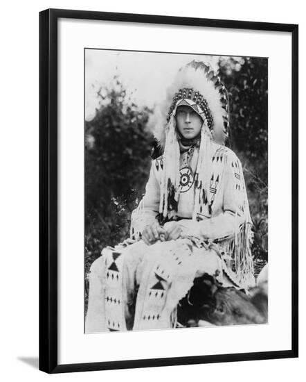Britain's Prince of Wales Wearing a Native American Headdress, in the Early 1920s--Framed Photo