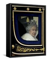 Britain's Queen Elizabeth II Arrives Back at Buckingham Palace in Her State Coach-null-Framed Stretched Canvas