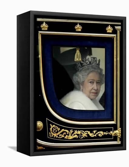 Britain's Queen Elizabeth II Arrives Back at Buckingham Palace in Her State Coach-null-Framed Stretched Canvas