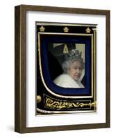 Britain's Queen Elizabeth II Arrives Back at Buckingham Palace in Her State Coach-null-Framed Photographic Print