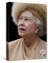 Britain's Queen Elizabeth II Looks Up at the Statue of Her Mother at the Unveiling Ceremony-null-Stretched Canvas