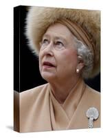 Britain's Queen Elizabeth II Looks Up at the Statue of Her Mother at the Unveiling Ceremony-null-Stretched Canvas