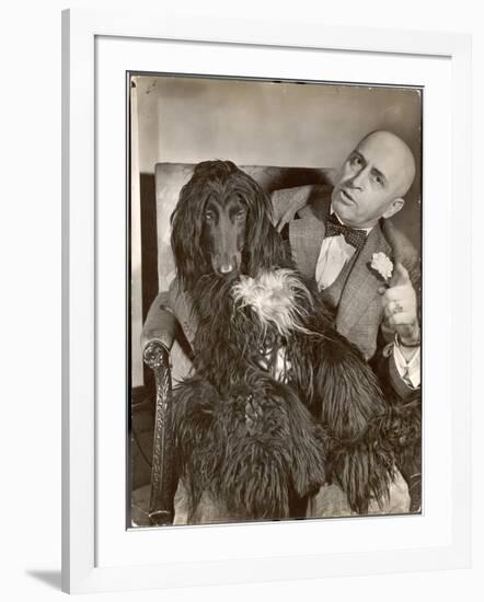 Britain's Top Journalist Vladimir Poliakoff aka "Augur," Posing with His Beloved Afghan Hound-Margaret Bourke-White-Framed Photographic Print