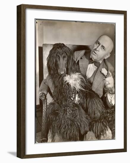 Britain's Top Journalist Vladimir Poliakoff aka "Augur," Posing with His Beloved Afghan Hound-Margaret Bourke-White-Framed Photographic Print