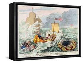 Britannia Between Scylla and Charybdis, or the Vessel of Constitution Steered Clear of the Rock…-James Gillray-Framed Stretched Canvas