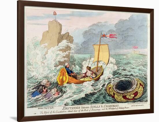 Britannia Between Scylla and Charybdis, or the Vessel of Constitution Steered Clear of the Rock…-James Gillray-Framed Giclee Print