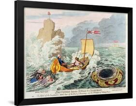 Britannia Between Scylla and Charybdis, or the Vessel of Constitution Steered Clear of the Rock…-James Gillray-Framed Giclee Print