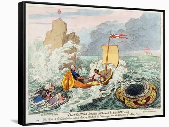 Britannia Between Scylla and Charybdis, or the Vessel of Constitution Steered Clear of the Rock…-James Gillray-Framed Stretched Canvas