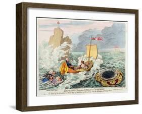 Britannia Between Scylla and Charybdis, or the Vessel of Constitution Steered Clear of the Rock…-James Gillray-Framed Giclee Print