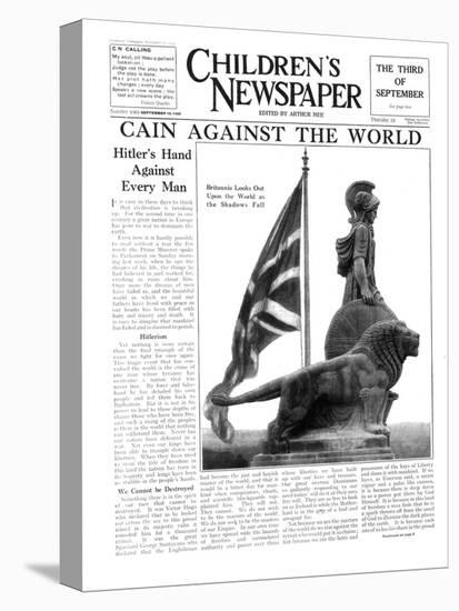 Britannia Looks Out Upon the World as the Shadows Fall, Front Page of 'The Children's Newspaper'-English School-Stretched Canvas