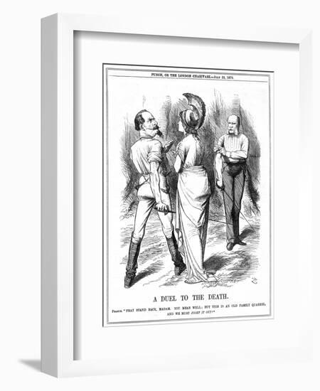 Britannia Trying to Restrain Napoleon III from Embarking on War with Germany, 1870-John Tenniel-Framed Giclee Print