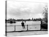 British Actor Alec Guinness Sitting Alone by Lake in a Park-Cornell Capa-Stretched Canvas