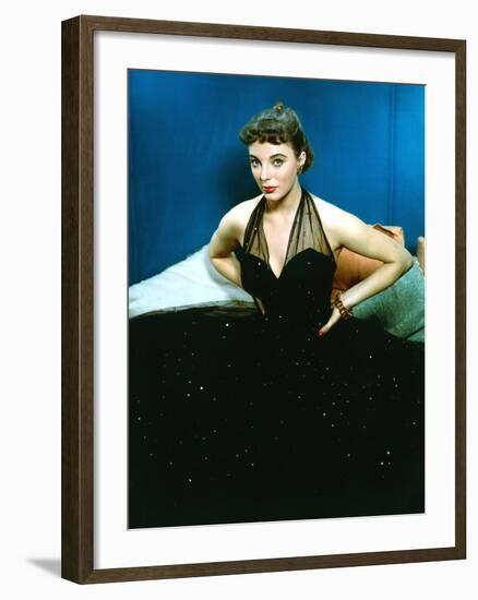 British actress Joan Collins Wwearing halter top dress with rhinestones (photo)-null-Framed Photo