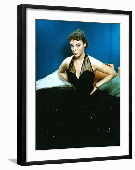 British actress Joan Collins Wwearing halter top dress with rhinestones (photo)-null-Framed Photo