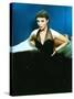 British actress Joan Collins Wwearing halter top dress with rhinestones (photo)-null-Stretched Canvas