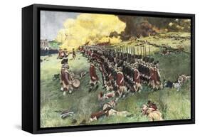 British Army Marching in Formation Up Breed's Hill in the Battle of Bunker Hill, c.1775-null-Framed Stretched Canvas
