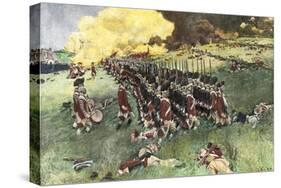 British Army Marching in Formation Up Breed's Hill in the Battle of Bunker Hill, c.1775-null-Stretched Canvas