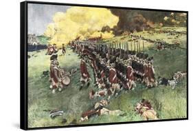 British Army Marching in Formation Up Breed's Hill in the Battle of Bunker Hill, c.1775-null-Framed Stretched Canvas
