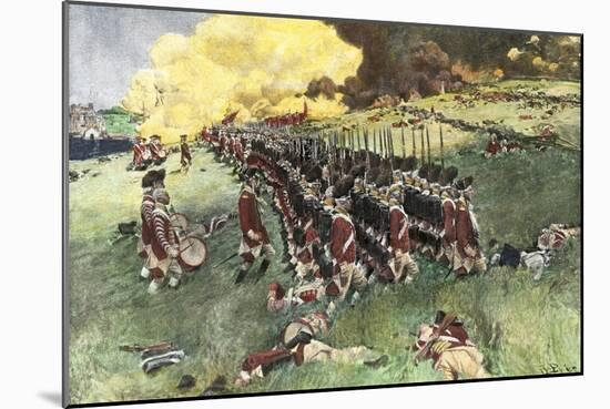 British Army Marching in Formation Up Breed's Hill in the Battle of Bunker Hill, c.1775-null-Mounted Giclee Print