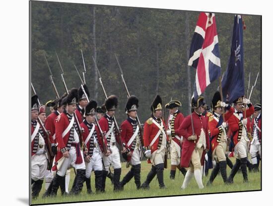 British Army Takes the Field in a Reenactment of the Surrender at Yorktown Battlefield, Virginia-null-Mounted Photographic Print
