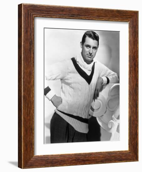 British Born Actor Cary Grant (1904 - 1986), Born Archibald Leach, Wearing a Cricket Sweater-null-Framed Photo