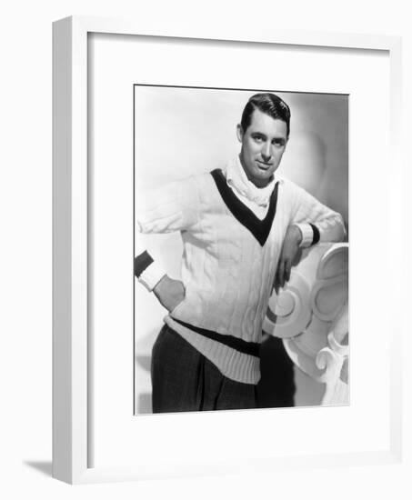 British Born Actor Cary Grant (1904 - 1986), Born Archibald Leach, Wearing a Cricket Sweater-null-Framed Photo