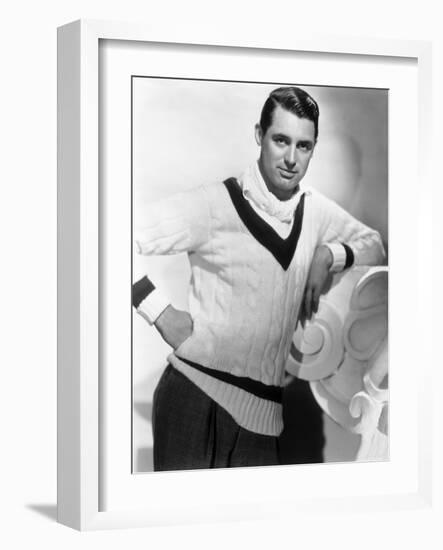 British Born Actor Cary Grant (1904 - 1986), Born Archibald Leach, Wearing a Cricket Sweater-null-Framed Photo