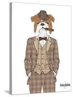British Bulldog in Tweed Suit-Olga Angellos-Stretched Canvas