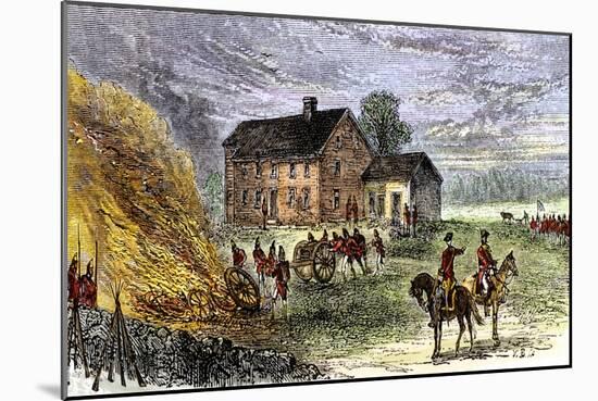 British Burning Patriots' Goods in a Bonfire at Colonel Barrett's House, Battle of Concord, c.1775-null-Mounted Giclee Print